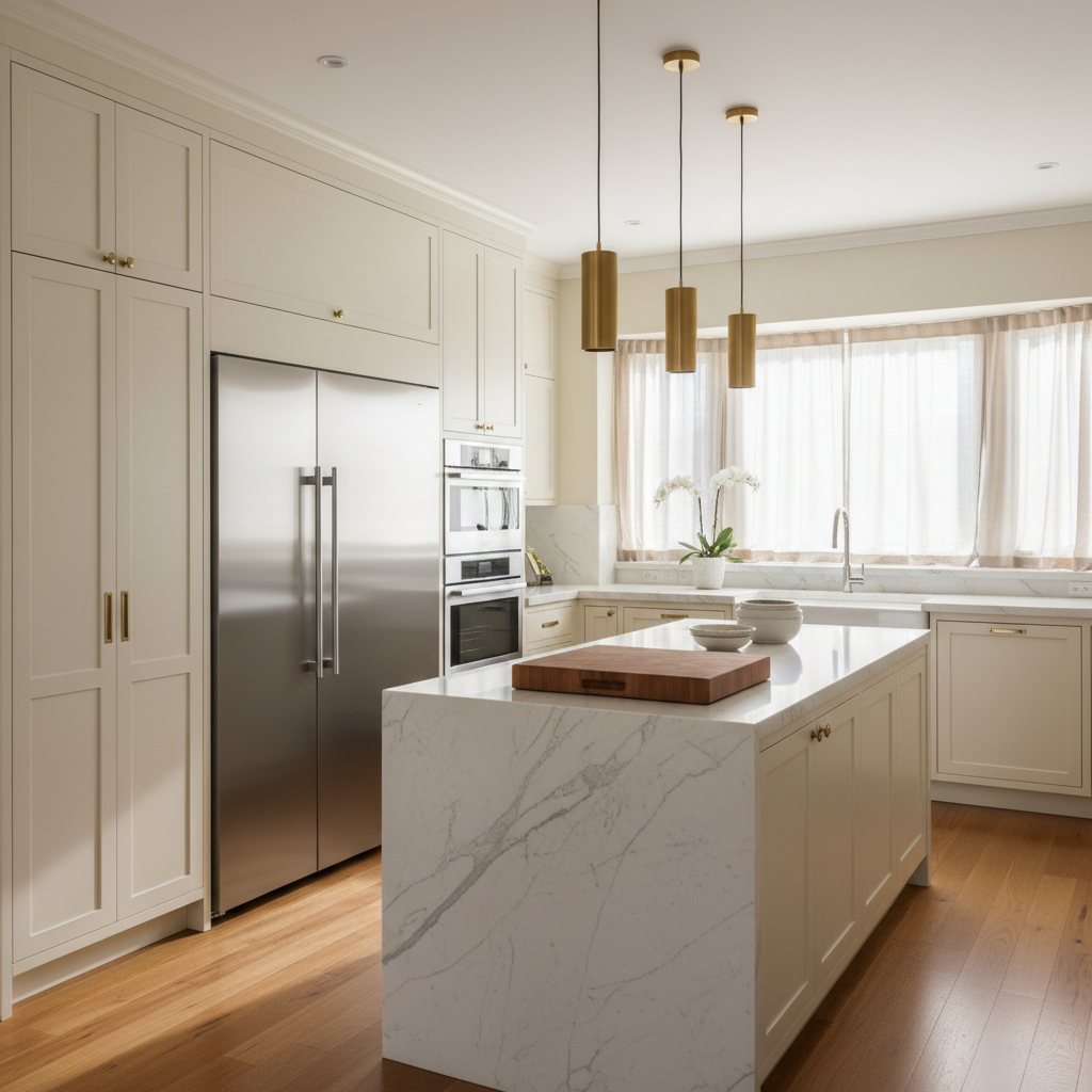 Bright upscale kitchen with integrated Miele appliances